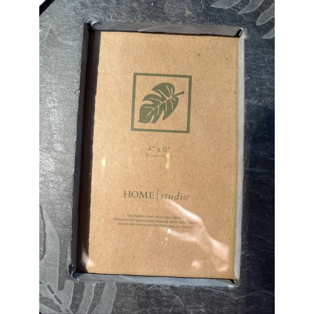 Rustic Photo Frame Set Of 2 Genuine Slate Stone 4x6 Tabletop Jungle Fossil Leaf
